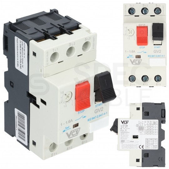 Wyłącznik silnikowy termiczny 1,0-1,6A 3-biegunowy 3P (230/400V AC) 3-modułowy GV-2 VCX