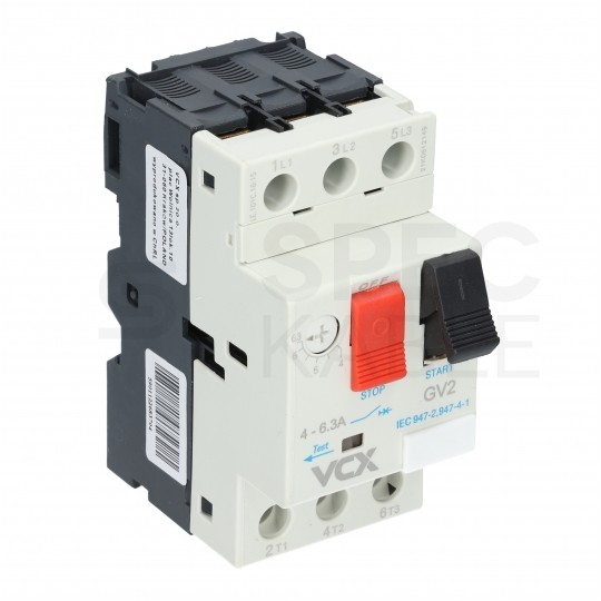 Wyłącznik silnikowy termiczny 4,0-6,3A 3-biegunowy 3P (230/400V AC) 3-modułowy GV-2 VCX