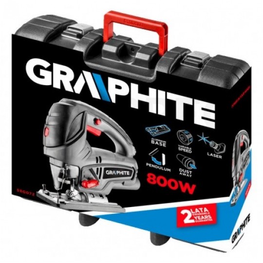 Wyrzynarka sieciowa 230V 800W do cięcia drewna i metalu w zestawie z akcesoriami i walizką GRAPHITE 58G077
