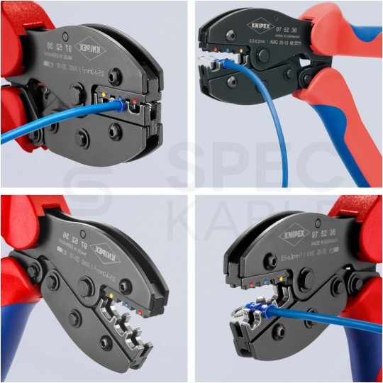 Zaciskarka Praska do końcówek kablowych izolowanych 0,5-6mm2 PreciForce KNIPEX 97 52 36 do konektorów oczkowych, widełkowych, nasuwkowych itp.