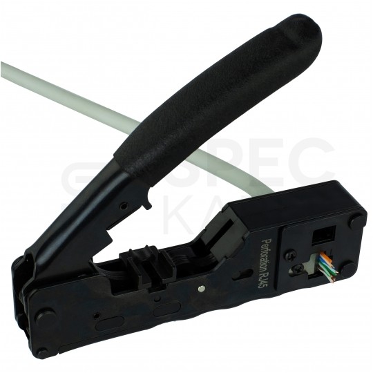 Zaciskarka przelotowych wtyków modularnych RJ45 (8p8c) i telefonicznych RJ12 (6p6c) RJ11 (6p4c) boczna z funkcją zaciskania ekranu NEKU HT-7088