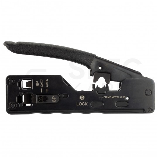Zaciskarka przelotowych wtyków modularnych RJ45 (8p8c) i telefonicznych RJ12 (6p6c) RJ11 (6p4c) boczna z funkcją zaciskania ekranu NEKU HT-7088
