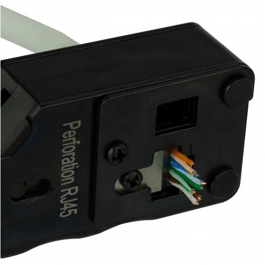 Zaciskarka przelotowych wtyków modularnych RJ45 (8p8c) i telefonicznych RJ12 (6p6c) RJ11 (6p4c) boczna z funkcją zaciskania ekranu NEKU HT-7088