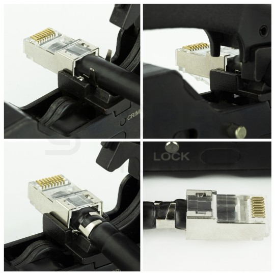 Zaciskarka przelotowych wtyków modularnych RJ45 (8p8c) i telefonicznych RJ12 (6p6c) RJ11 (6p4c) boczna z funkcją zaciskania ekranu NEKU HT-7088