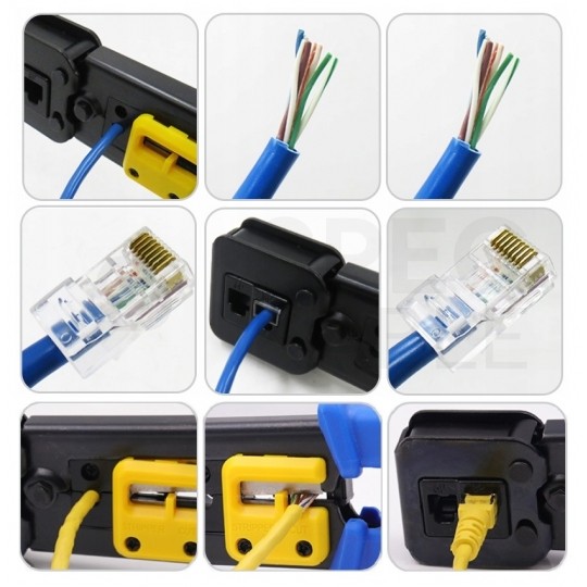 Zaciskarka przelotowych wtyków modularnych RJ45 (8p8c) i telefonicznych RJ12 (6p6c) RJ11 (6p4c) czołowa LANBERG