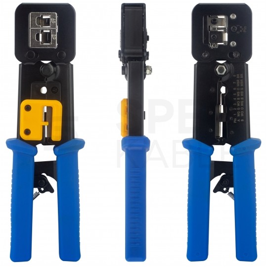 Zaciskarka przelotowych wtyków modularnych RJ45 (8p8c) i telefonicznych RJ12 (6p6c) RJ11 (6p4c) czołowa NEKU