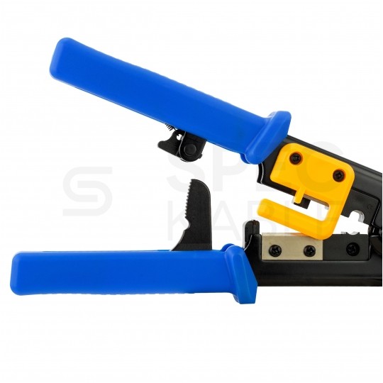 Zaciskarka przelotowych wtyków modularnych RJ45 (8p8c) i telefonicznych RJ12 (6p6c) RJ11 (6p4c) czołowa NEKU