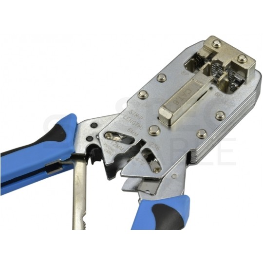 Zaciskarka wtyków modularnych RJ45 (8p8c), AMP kat.6 i telefonicznych RJ12 (6p6c) RJ11 (6p4c) czołowa NEKU