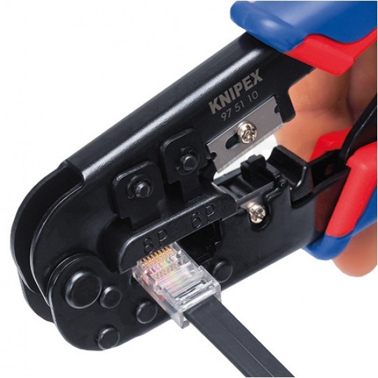 Zaciskarka wtyków modularnych RJ45 (8p8c) i telefonicznych RJ12 (6p6c) RJ11 (6p4c) boczna KNIPEX 97 51 10