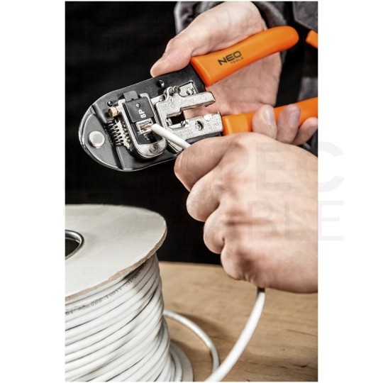 Zaciskarka wtyków modularnych RJ45 (8p8c) i telefonicznych RJ12 (6p6c) RJ11 (6p4c) oraz RJ10 (4p4c) boczna NEO 01-501