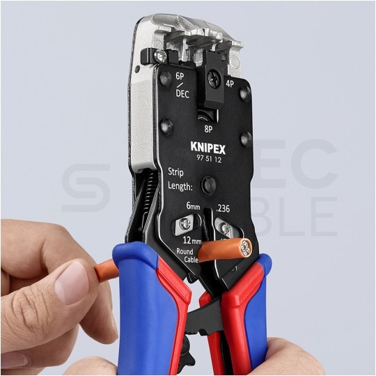Zaciskarka wtyków modularnych RJ45 (8p8c) i telefonicznych RJ12 (6p6c) RJ11 (6p4c) oraz RJ10 (4p4c) czołowa KNIPEX 97 51 12