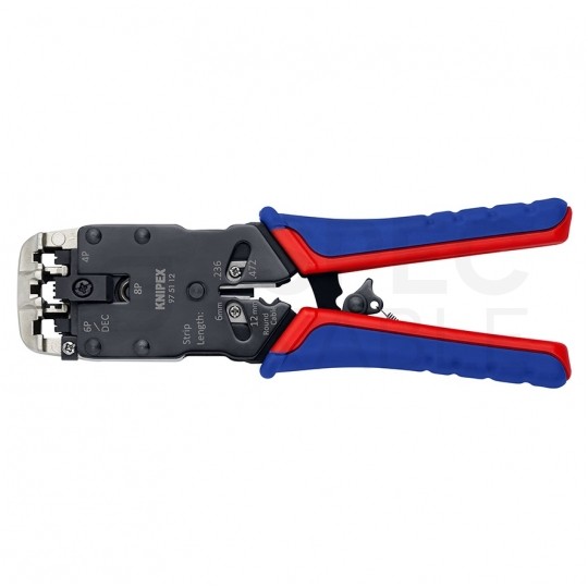 Zaciskarka wtyków modularnych RJ45 (8p8c) i telefonicznych RJ12 (6p6c) RJ11 (6p4c) oraz RJ10 (4p4c) czołowa KNIPEX 97 51 12