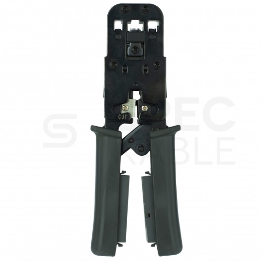 Zaciskarka wtyków modularnych RJ45 (8p8c) i telefonicznych RJ12 (6p6c) RJ11 (6p4c) oraz RJ10 (4p4c) czołowa z testerem kabli LAN NEKU