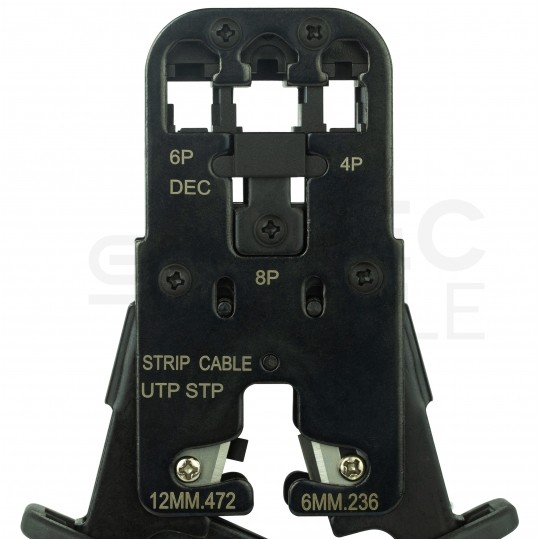 Zaciskarka wtyków modularnych RJ45 (8p8c) i telefonicznych RJ12 (6p6c) RJ11 (6p4c) oraz RJ10 (4p4c) czołowa z testerem kabli LAN NEKU