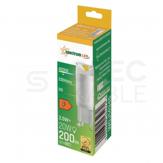 Żarówka ceramiczna LED G9 230V 2,5W 200lm 4000K barwa NW biała neutralna SPECTRUM LED