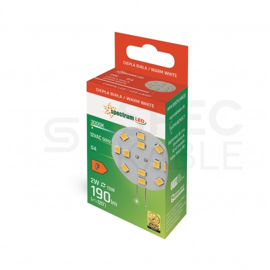 Żarówka do lampki LED G4 12V 2W 190lm 3000K 30mm barwa WW biała ciepła SPECTRUM LED