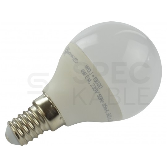 Żarówka LED E14 230V 4W 300lm 2700-3200K kula barwa WW biała ciepła SPECTRUM LED