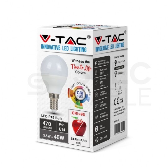 Żarówka LED E14 230V 5,5W 470lm 6400K IP20 barwa CW biała zimna V-TAC VT-2236