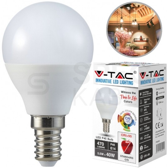 Żarówka LED E14 230V 5,5W 470lm 6400K IP20 barwa zimna CW V-TAC VT-2236