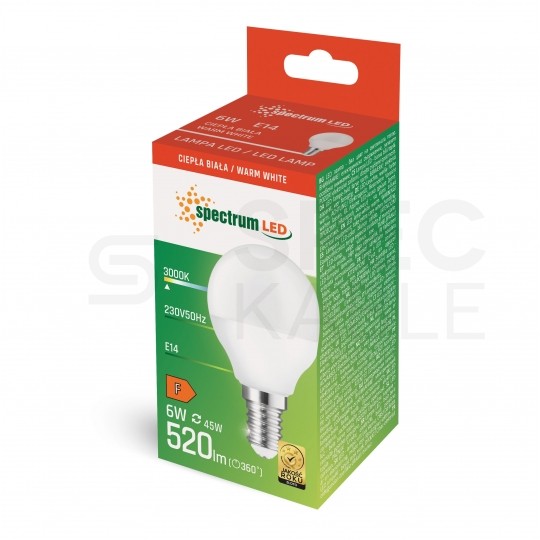 Żarówka LED E14 230V 6W kula 520lm ciepła [komplet 6szt]