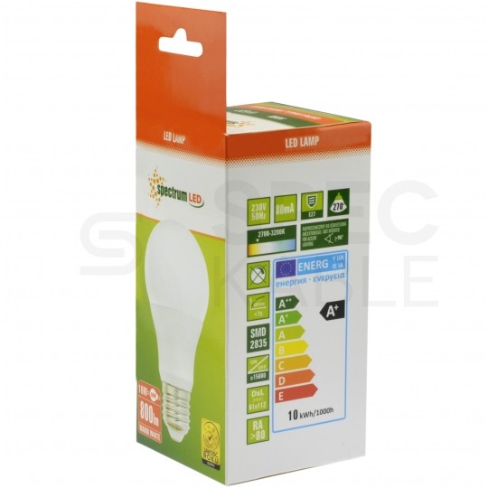 Żarówka LED E27 230V 10W GLS 800lm ciepła