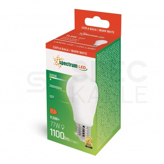 Żarówka LED E27 230V 11,5W 1100lm 3000K kula barwa WW biała ciepła SPECTRUM LED