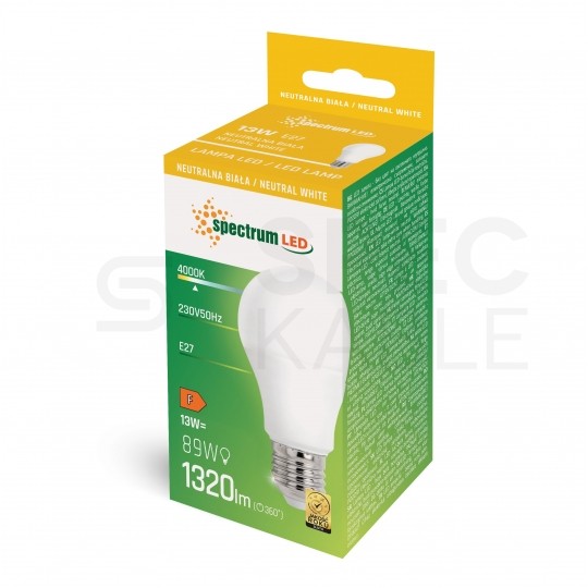 Żarówka LED E27 230V 13W 1320lm 4000K kula barwa NW biała neutralna SPECTRUM LED
