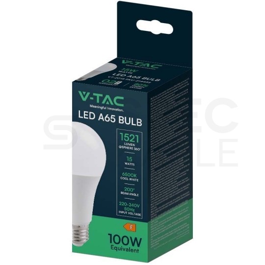 Żarówka LED E27 230V 15W 1350lm 6500K IP20 barwa CW biała zimna V-TAC VT-2015