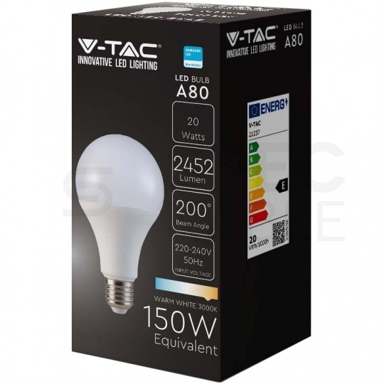 Żarówka LED E27 230V 20W 2452lm 4000K IP20 barwa NW biała neutralna V-TAC SAMSUNG VT-233 5 LAT GWARANCJI