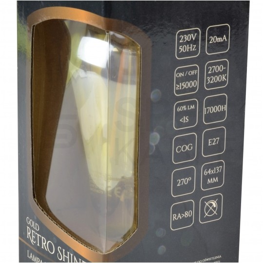 Żarówka LED E27 230V 2W 240lm 2700-3200K Gold Retro Shine grzybkowy "Edison" barwa WW biała ciepła SPECTRUM LED
