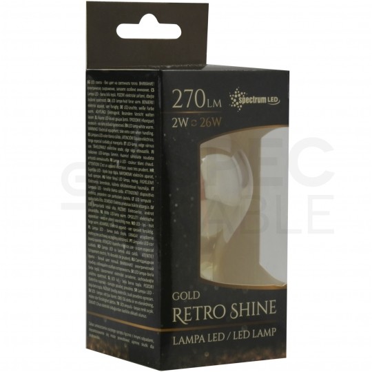Żarówka LED E27 230V 2W 270lm 2700-3200K Gold Retro Shine kula barwa WW biała ciepła SPECTRUM LED