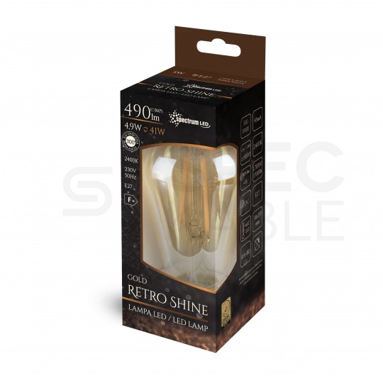 Żarówka LED E27 230V 4,9W 490lm 2400K Gold Retro Shine ST58 "Edison" barwa ciepła WW SPECTRUM LED