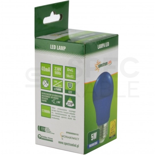 Żarówka LED E27 230V 5W GLS niebieska