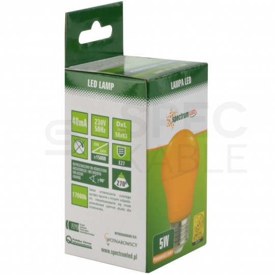 Żarówka LED E27 230V 5W GLS pomarańczowa