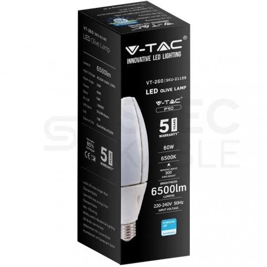 Żarówka LED E40 230V 60W 6500lm 4000K IP20 barwa NW biała neutralna V-TAC SAMSUNG VT-260 5 LAT GWARANCJI