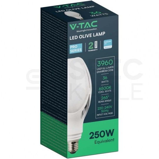 Żarówka LED "Olive Lamp" E27 230V ultra mocna 36W (250W) 4300lm barwa NW biała neutralna 4000K V-TAC SAMSUNG VT-240