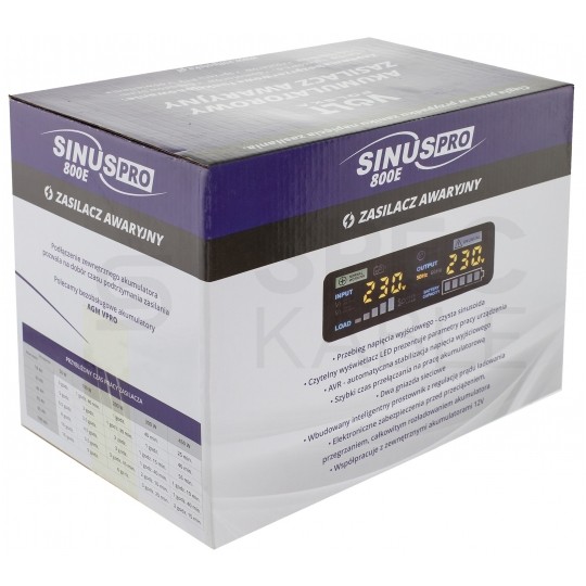 Zasilacz awaryjny UPS przetwornica SINUS PRO E 12V/230V AVR 500W / 800VA 5/10A VOLT do centralnego ogrzewania (pieca CO, pompy itp.)