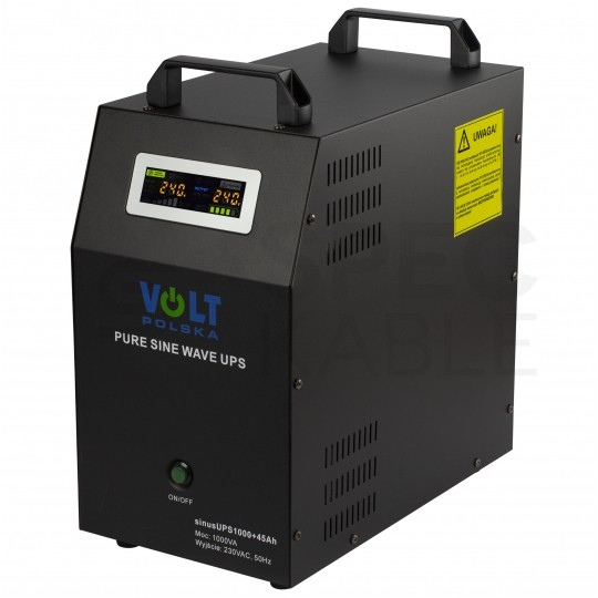 Zasilacz awaryjny UPS przetwornica SINUS UPS 12V/230V AVR 700W / 1000VA 10A + akumulator AGM 45Ah VOLT
