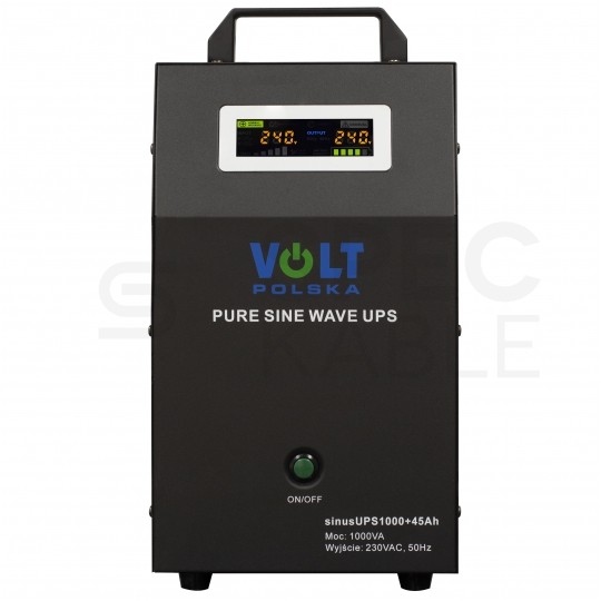 Zasilacz awaryjny UPS przetwornica SINUS UPS 12V/230V AVR 700W / 1000VA 10A + akumulator AGM 45Ah VOLT