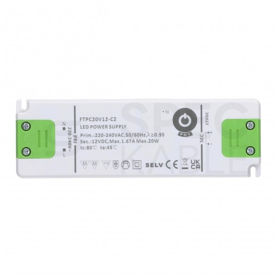 Zasilacz do oświetlenia LED 12V 1,67A 20W płaski meblowy POS Power