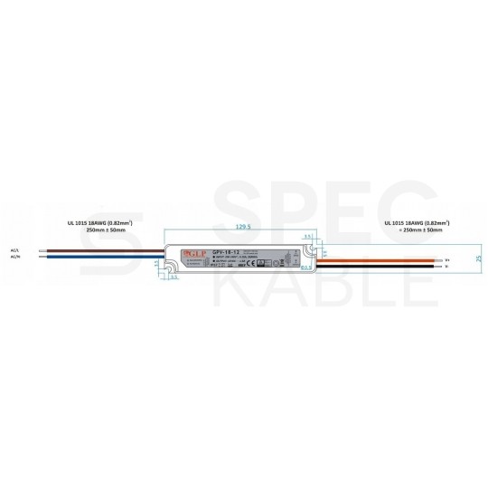 Zasilacz hermetyczny IP67 do oświetlenia LED 12V 1,5A 18W wodoodporny GLP