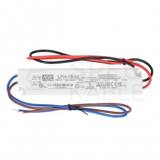 Zasilacz hermetyczny IP67 do oświetlenia LED 12V 1,5A 18W wodoodporny LPH Mean Well