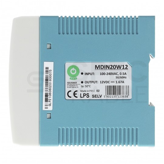 Zasilacz na szynę DIN 12V 1,67A 20W uniwersalny POS Power