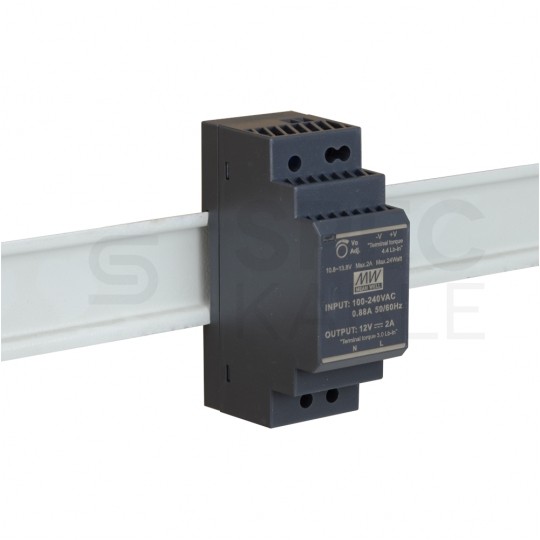 Zasilacz na szynę DIN 12V 2A 24W uniwersalny SLIM (2-modułowy) HDR Mean Well