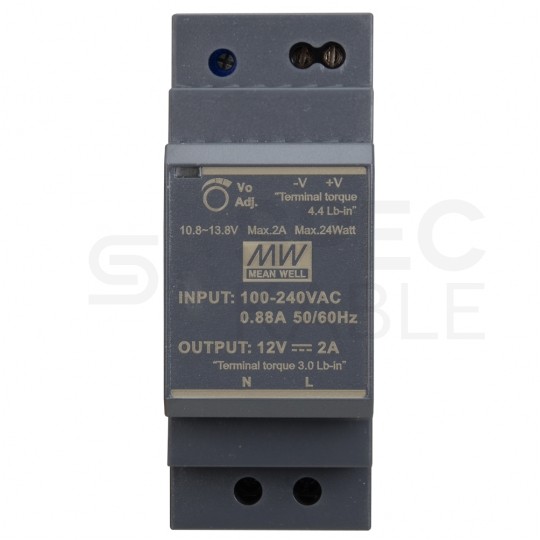 Zasilacz na szynę DIN 12V 2A 24W uniwersalny SLIM (2-modułowy) HDR Mean Well