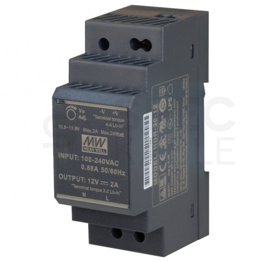 Zasilacz na szynę DIN 12V 2A 24W uniwersalny SLIM (2-modułowy) HDR Mean Well