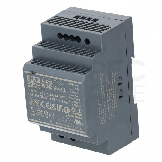 Zasilacz na szynę DIN 12V 4,5A 54W uniwersalny SLIM (3-modułowy) HDR Mean Well