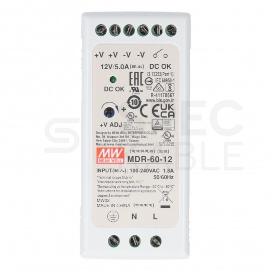 Zasilacz na szynę DIN 12V 5A 60W uniwersalny MDR Mean Well