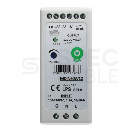 Zasilacz na szynę DIN 12V 5A 60W uniwersalny POS Power