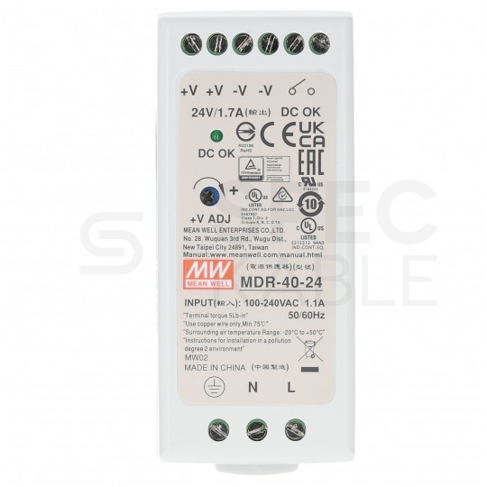 Zasilacz na szynę DIN 24V 1,7A 40,8W uniwersalny MDR Mean Well